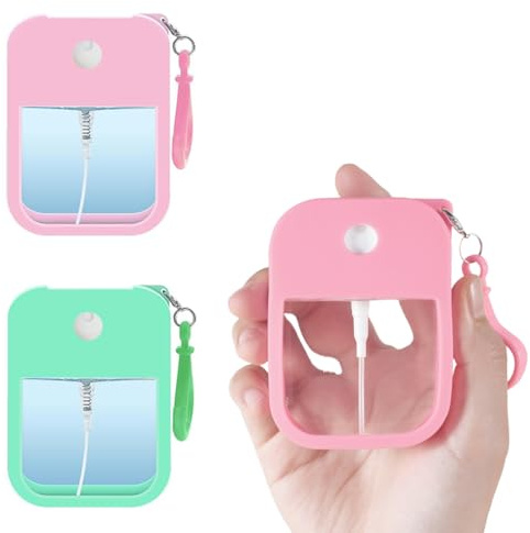 GGUFAY - Paquete de 2 botellas pulverizadoras pequeñas, reutilizables, de fina niebla, para perfume, loción corporal y cosméticos, con funda de silicona y llavero.