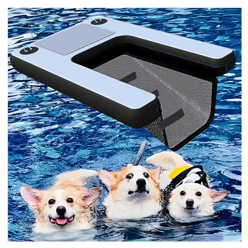 MZZKFC Inflatable Pool Dog Water Ramp, Portable Pet Dock Platform Foldable & Reusable, with Anti Slip EVA Pads, Dog Pools Ramp for Large/Small Dogs & Swimming Pets up to 105kg(Black)