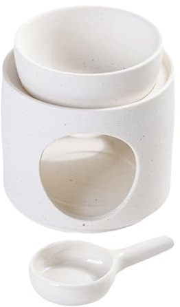 Elegante quemador de aceite cilíndrico de cerámica, lámpara de aromaterapia con cuchara de té y cuenco extraíble para fragancias del hogar