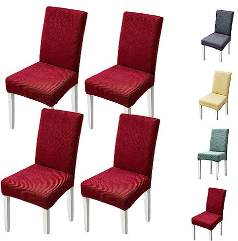 Set of 1/2/4/6 Thickened Plaid Stretch Pattern Chair Cover Removable Washable Seat Cover Modern Style Minimalist Style Dining Chair Protector for Dining Room, Bedroom, Hotel,Grey 4pcs(Grey 2pcs)