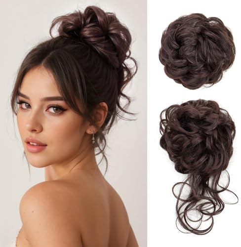 XFSRG 2 Pezzi Chignon Finto per Capelli Riccio Ondulato Chignon Facile Elastici Chignon Finti Sintetica Spessi Updo per Donne Ragazze (Marrone scuro)
