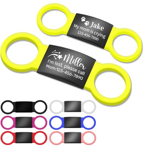 Leise Hundemarke mit Gravur, Personalisiertes Namensschild für Hunde/Katzen, Rutschfester Silikonring & Edelstahl in 7 Farben, Größe S/M/L