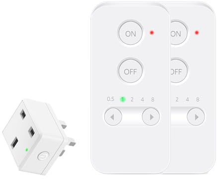 NineLeaf Remote Control Plug Socket UK, Remote Light Switch, Plug Timer Socket UK with 150M Operating Range, Programmable Wireless Plugs Work for Household Appliances, Bedroom, 1-Outlet with 2 Remotes
