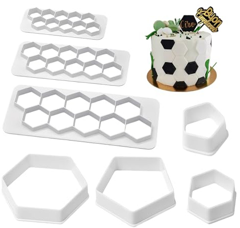 HMCEY 7 Piezas Cortador de Galletas Futbol,Cortador Galletas Hexagonal,Molde Pelota Futbol,Moldes Galleta GeoméTricas,Cortadores de Fondant,Cortadores de Pastelería,Cookie Cutter para DIY,Tartas