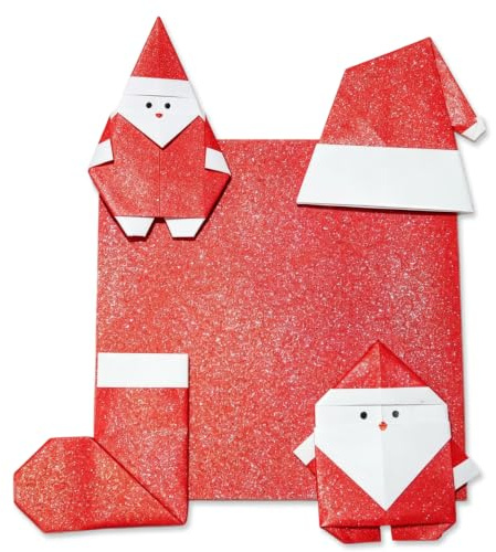 100x ENIXWH Origami Papier Flash Craft Paper Blitz Glitzer Weihnachten Rot Bastelpapier Origamipapier Zweiseitig Faltpapier für Kinder (Weihnachten Rot)