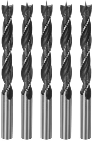 sourcing map 5pcs Brad Point Drill Bits 10mm(25/64) Dia Straight Round Shank Drill Metric Brad Point 1.26 Drilling Depth Spiral Twist Drill Bits for Carpenter Woodworking Plastic Rubber