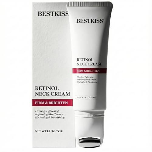 Bestkiss Retinol Neck Firming Cream with Built-in Massage Roller - Anti-Ageing Tightening & Lifting Cream for Sagging Skin, Double Chin & Turkey Neck - with Niacinamide & Hyaluronic Acid - 50ml
