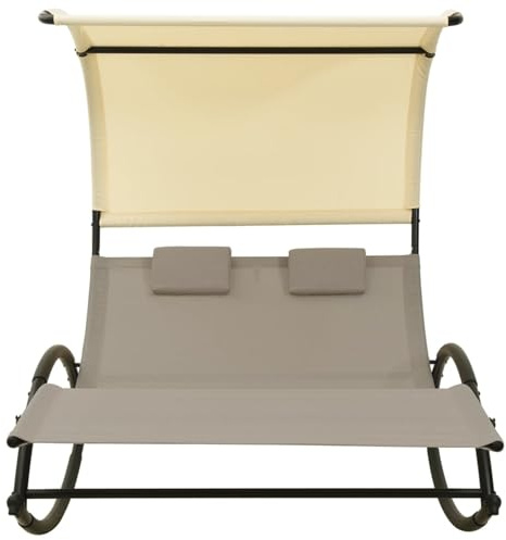 WGYHOME Tumbona doble con toldo de textileno, color topo/crema, 139 x 180 x 170 cm, protección UV y función de balancín, para jardín, terraza y piscina