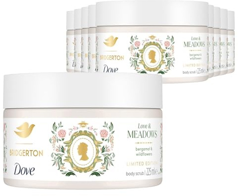 Dove Limited Edition Bridgerton Body Scrub, Love & Meadows Exfoliator 225ml,12 Pack - Infused with 1/4 Moisturising Cream for Instant Soft & Smooth Skin