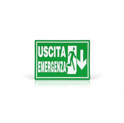 Cartello Segnaletico Uscita di Emergenza in PVC, Verde con Freccia Direzionale verso il Basso 30x20 cm
