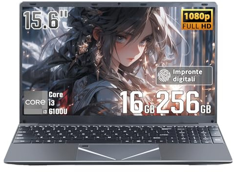 LONGEVINCE 2026 PC Portatile 15,6 Pollici laptop, Notebook Win11 pro,Core i3-6100U Processor, 16GB RAM 256GB SSD, Tastiera Retroilluminata Ultrabook, Impronte Digitale, WiFi, BT5.0 (Grigio)