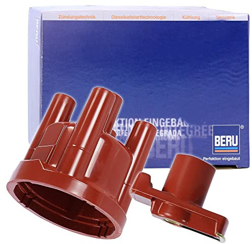 BERU Original 1x Zündverteilerkappe VK382 + 1x Zündverteilerläufer EVL134 für Auto, Messing, natürlich