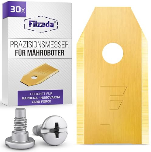 Filzada® 30x Cuchillas de Corte de Titanio - Larga Vida Adecuada para Husqvarna® / Gardena® - Cuchillas de Recambio para el Robot cortacésped + 30 Tornillos