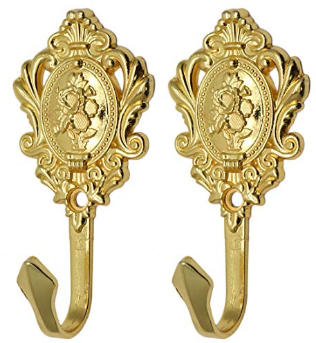 Xiaoyztan Curtain Tiebacks,Vintage Wall Hooks for Curtain Tiebacks,Gold Antique Drapery Curtain Holdbacks Hanging Tie Back Hanger for Bedroom Bathroom Wall Decor,Pack of 2