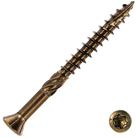 Terrassenschraube Antik Edelstahl A2, 5,0 x 50 mm, 500 Stück, Torx 25 inkl. Bit, mit Zulassung, brüniert im Verlegeeimer