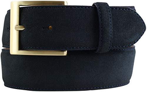 Gürtel aus Veloursleder mit goldener Gürtelschnalle 4 cm | Velour-Ledergürtel 40mm | Wildleder-Gürtel 4cm