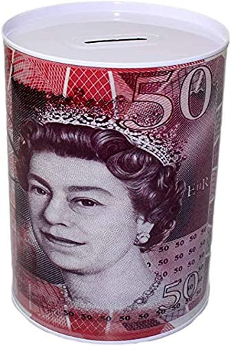 Vintage Money savings Tin Box | CashBox | LockBox | MoneyBox Notes Design safes Tinplate Multi Color For Kid & Adults Can Printed Bank Note £5 £10 £20 & £50 Size Small Medium Large Jumbo (Medium, £50)