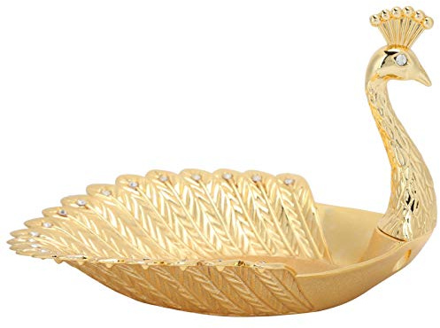Hapivida Obstschale aus Zinklegierung, Pfau Dekorativ Obstschalen | 16,8 x 16,5 x 11 cm, Kreativ, mit Gold Dekor für Nüsse Süßigkeiten Dessert, Serviertablett für Wohnzimmer Küche Party