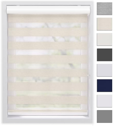 EFIXS Doppelrollo mit Kassette Montage Wand/Decke mit Bohren Breiten: 40-220, Höhe: bis 240 Hier: BxH (90 x 175) cm (Leinen) Premium Duorollo, oder ohne Bohren mit Klemmhalter am PVC-Fenster