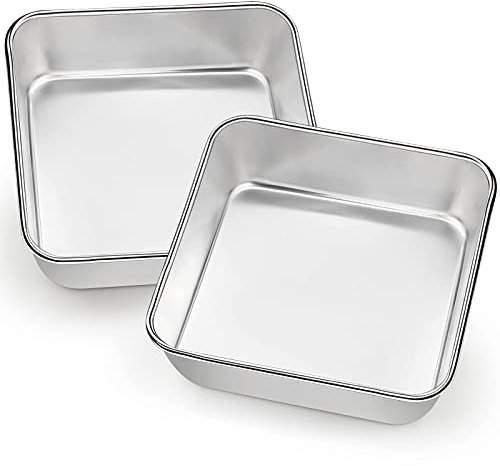 Homikit 6 Inch Square Cake Tin, Stainless Steel Small Cake Pan Set of 2, Ideal for Birthday Wedding Christmas Layer Cakes Baking, Healthy & One Piece Design, Matte Finished & Dishwasher Safe