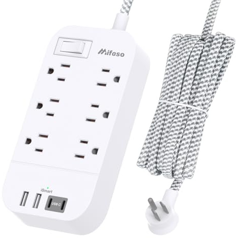 Power Strip - 10 FT Long Flat Plug Extension Cord, 6 Outlets 2 USB A 2 USB C Ports Outlet Extender with Overload Protection, Wall Mount, Desktop Charging Station for Home, Office and Dorm Essential