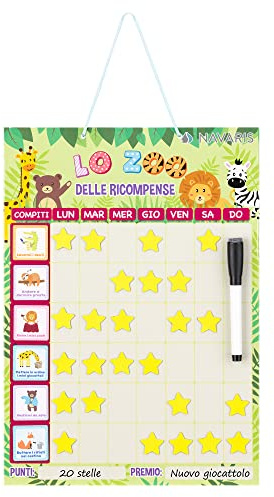 Navaris Tableau de récompense enfants - Tableau magnétique comportement responsable - 42 étoiles 1 marqueur 20 aimants d'activités - En Italien