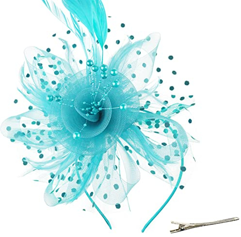 DRESHOW Fascinator Hüte für Damen Pillbox Hut mit Schleier Stirnband und Einer Gegabelten Clip Tea Party Kopfbedeckung
