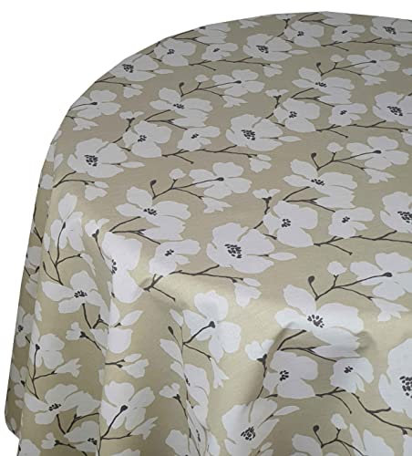 Meterware Tischdecke Stofftischdecke Größe wählbar 100% Baumwolle Sapporo Beige Oval 130 x 180 cm Gartentischdecke abwaschbar