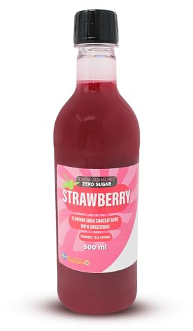 Aromhuset Zero Strawberry Soda Syrup Concentrate 500 ml from Aromhuset - Make 12.5 Litres of Sugar-Free Soft Drink by Adding Flavouring to Carbonated Sparkling Fizzy Water (Zero Strawberry)