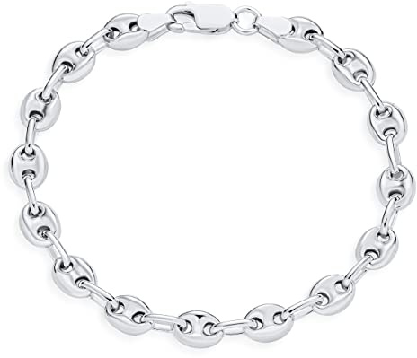 Bling Jewelry .925 sterling silver unisex nautisk ankare svullen marin kedja armband för kvinnor och män 9 till 6 mm bred och 7 till 8 tum lång, Metall, Ingen ädelsten