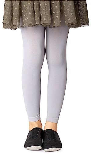NOQ Girls Footless Tights Full Length Leggings Ankle Long Skirt Tunic Dress School Dance Ballet Opaque Microfiber, Paloma Grey 8/9 years (128/134 cm)