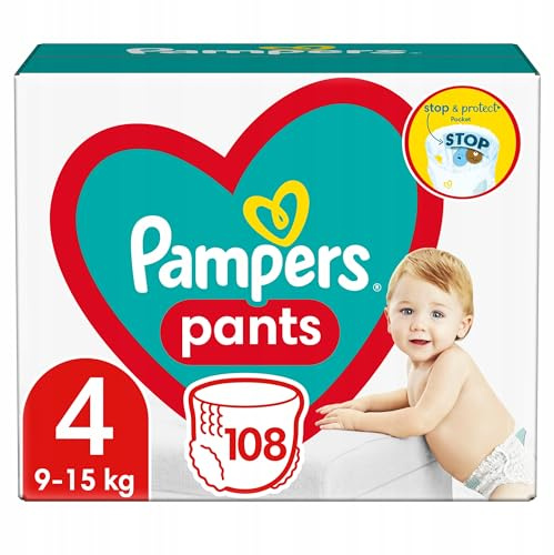Pampers Pants Windel Größe 4 (9-15kg), 108 Stück, Windeln mit Stop- & Protect Anti Auslauffunktion hinten