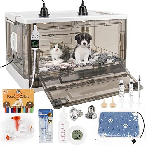 HKDQ Incubatrice per cuccioli con riscaldamento, incubatrice per cuccioli, design con ventilazione circolazione, incubatrice per gattini, incubatrice per cuccioli con tappetino per cuccioli (85 L)