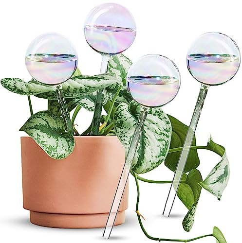 [4 Stück] Licht schillernder Regenbogen-Farbverlauf Farbe Klarglas Selbstbewässerung System Spikes, Automatische Pflanzenbewässerung Glühbirnen