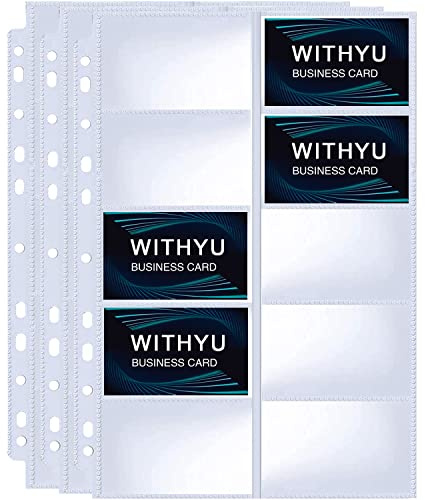 WITHYU 120 Pack 2400 Tasche per Biglietti da Visita e di Credito, Fogli per Raccoglitori, Pagine ad Anelli 2/3/4, a 10 Tasche a Doppia Faccia, in Polipropilene, A4 Size, Trasparente