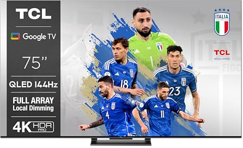 TCL 75T8A Fernseher, 75 Zoll QLED, HDR 1000 nits, Full Array Local Dimming, IMAX Enhanced, 144Hz VRR, Dolby Vision&Atoms TV Powered by Google