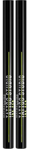 Maybelline New York Flüssiger Eyeliner, Wasserfest, wischfest und langanhaltend, Vegan, Tattoo Liner Ink Eyeliner, Black, 1 ml (Packung mit 2)