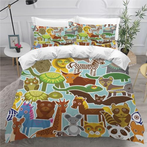 NODIII Bettwäsche Sets Mit 2 Kissenbezüge 80x80 Bär Pferd 3D Druck Mikrofaser Bettbezug Weich Jungen Und Kinder Mädchen Tier Pflegeleicht Mit Reißverschluss 3 Teilig 155x220