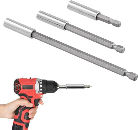 Juego de 3 extensiones para taladro con vástago hexagonal magnético - Para tornillos y tuercas - Soporte extensible para taladro y destornillador inalámbrico