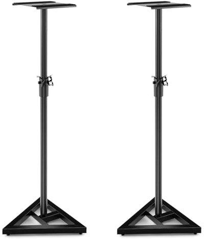COSTWAY Supporti Regolabili in Metallo per Altoparlante da Terra, 2 Supporti per Casse con Base Triangolare Stabile, Adesivi Antiscivolo, Altezza Regolabile da 97-157 cm