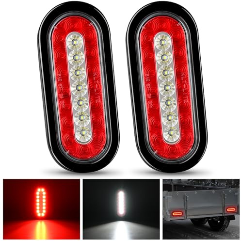 Nilight 2PCS 6Inch Oval LED Trailer Tail Lights Red White 23LEDs w/Flush Surface Mount Grommets IP67 Waterproof Stop Brake Running Reverse Backup Light for Trucks RV