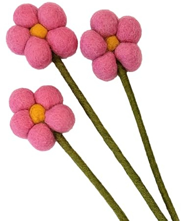 your castle Filzblumen, handgemachte Dekoblumen, fairer Handel, nachhaltige Deko aus Filz, realistische Kunstblumen, künstliche Stoff Blumen, 3 Stück mit rosa Blüten