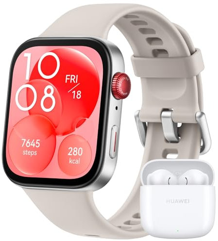 HUAWEI Watch FIT 3, Display AMOLED da 1.82, Monitoraggio fitness e salute, Compatibilie con iOS e Android, Batteria fino a 10 giorni, Chiamate Bluetooth, White Fluoroelastomero + Freebuds SE 2 White