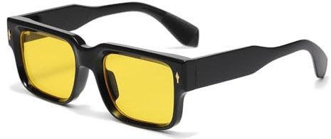 Long Keeper Robusti Retangle Spesse Con Occhiali da Sole per Donne Uomini Vintage Classici Stretti Piazza Nera Moda Unisex UV400 Sovraocchiali (Visione notturna nera)