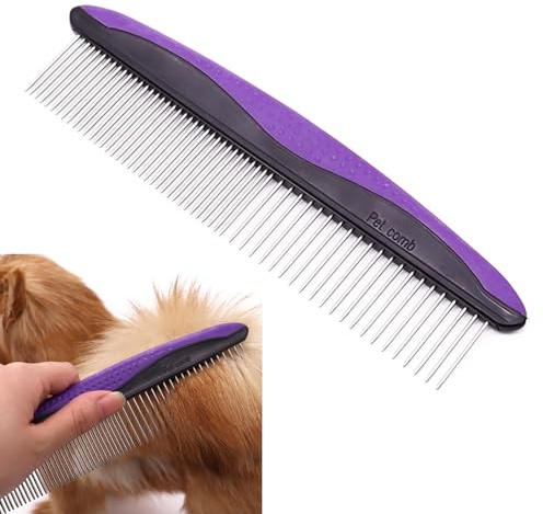 Parthan Dog Comb Cat Comb Dog Combs for Grooming with Stainless Steel Teeth and Rubber Non-Slip Handle for Removing Tangles and Knots of Fur for Large, Medium, Small Dogs and Cats(COLOUR:Purple)
