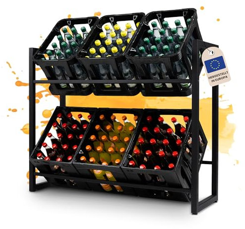 Homemetall Getränkekistenregal 6 Kisten mit 500 kg Tragkraft - Kistenregal extrem stabil & höhenverstellbar - Regal für Getränkekisten einfache Montage - Getränke-Regal schwarz aus Metall - Trio