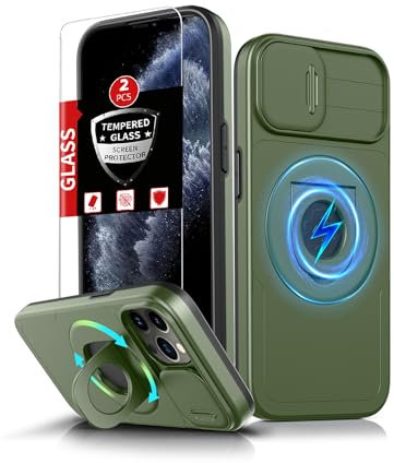 FRLMOOES für iPhone 11 Pro Hülle kompatibel mit MagSafe Magnetisch Schutzhülle,für 11 Pro Handyhülle mit 2 Displayschutz,360°Ständer Ring,Kameraschutz,Hochleistungsschutz Militärischer Stoßfest,Grün