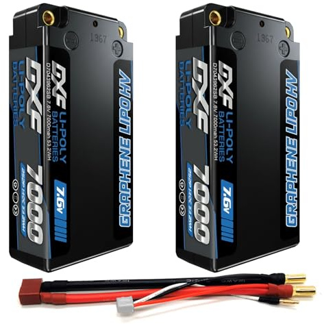 DXF 2S HV LiPo Akku 7.6V 7000mAh 140C 2 Pack Kurz Hardcase Blue mit 5mm Bullet zu Deans T Stecker RC Batterie für 1:8 1:10 RC Auto Truck Buggy Flugzeug Helikopter Boot Wing Racing Offroad