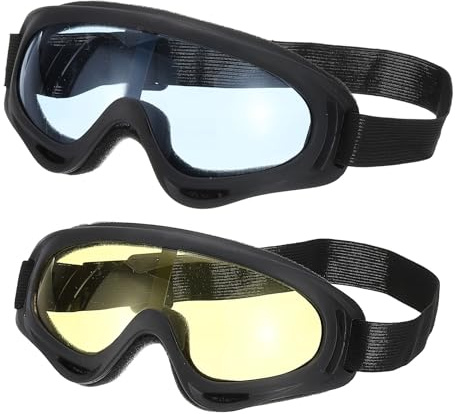 PATIKIL Smutsskyddsglasögon, 2 st motorcykelglasögon, ATV-glasögon, skidglasögon, racinghjälm, skyddsglasögon, vindtäta för bergsbestigning, himmel, dykning, skidåkning, ridning, svart med blå/gula