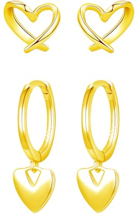 Hinvan 2 par 925 sterling silver små hjärtörhängen för kvinnor flickor guld hjärta örhängen för kvinnor dinglande örhängen guld ring örhängen hjärta allergivänliga sovande huggie örhängen